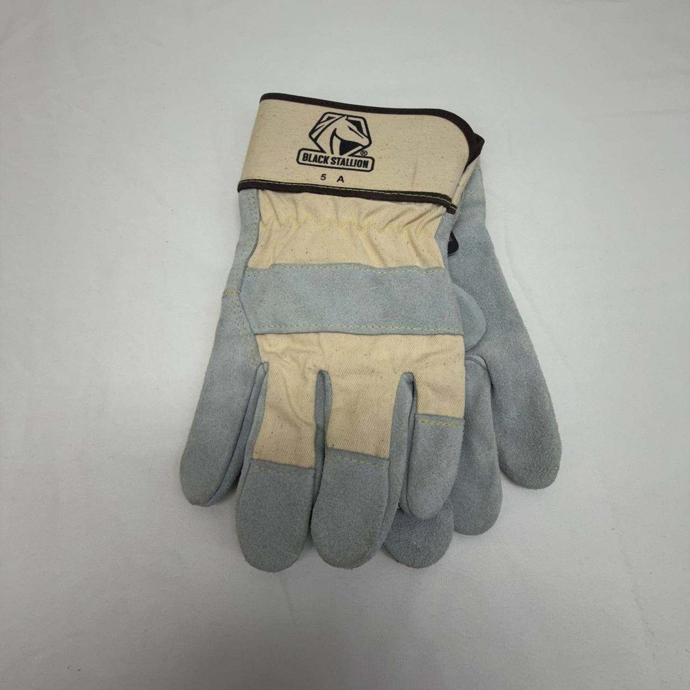 Black Stallion 5A Rugged Split Cowhide Work Gloves Large Gray Canvas Back NWT
